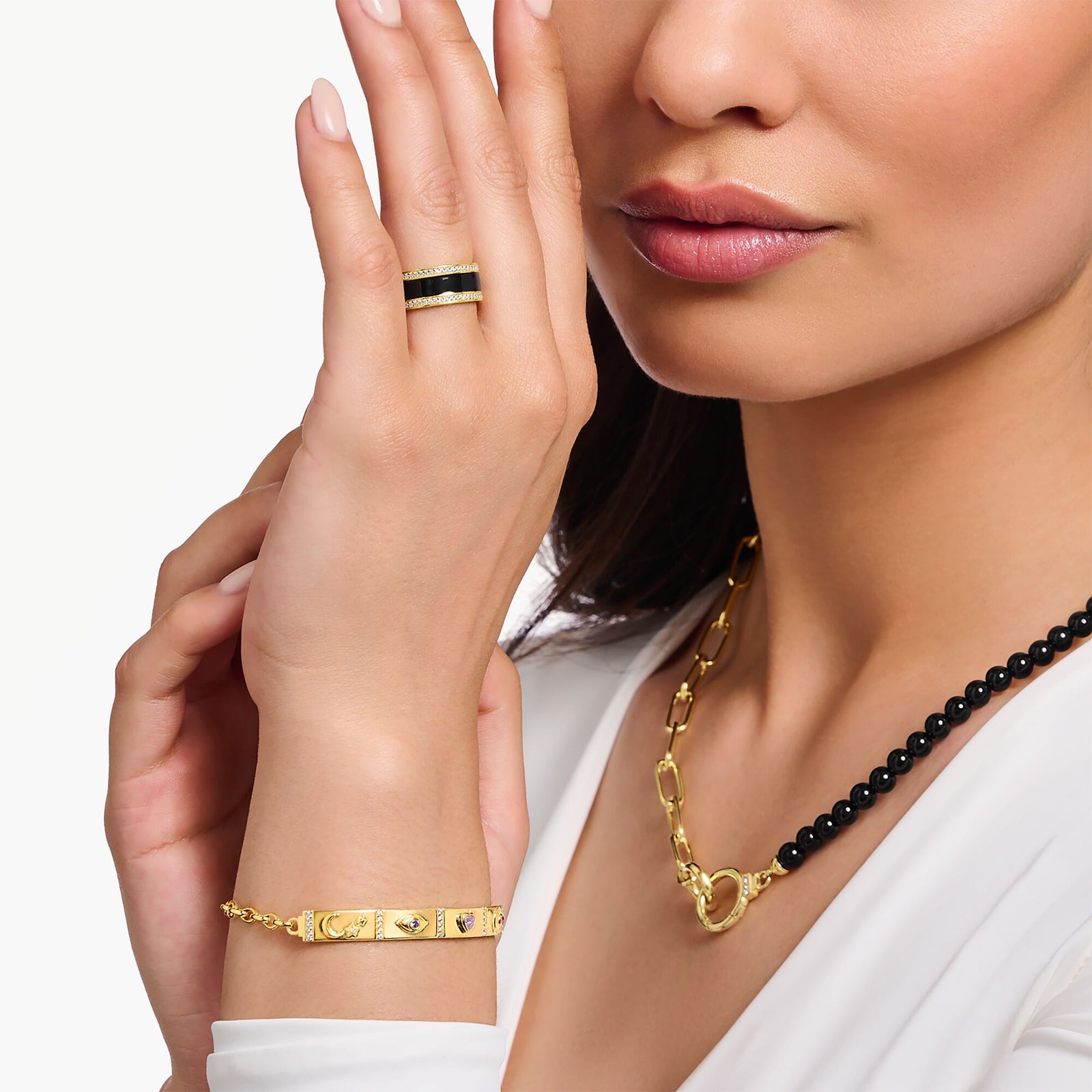 Band ring with black cold enamel and zirconia | THOMAS SABO Australia