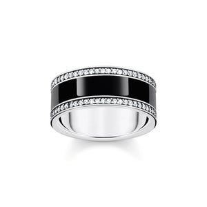 Silver Band ring with black cold enamel and zirconia | THOMAS SABO Australia