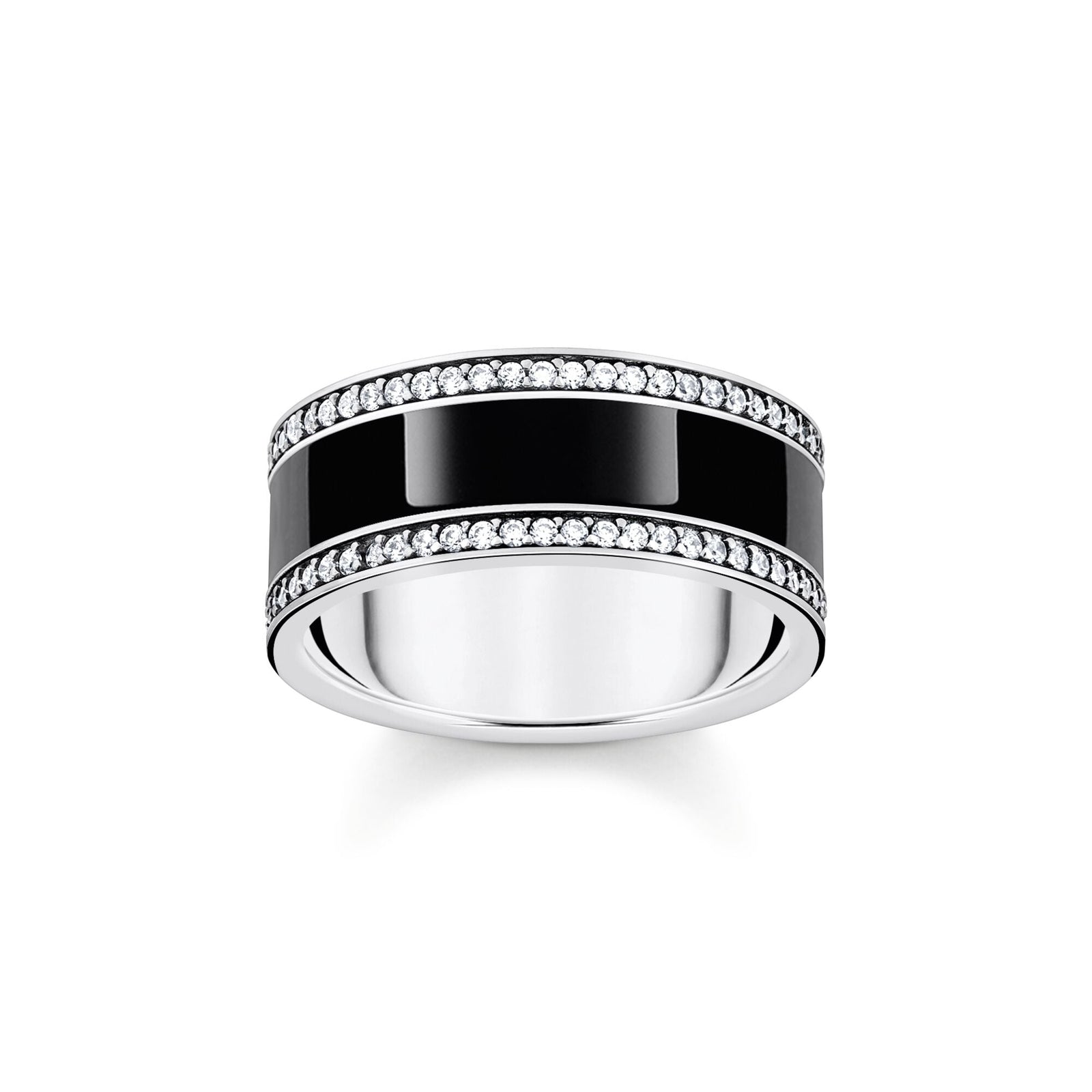 Silver Band ring with black cold enamel and zirconia | THOMAS SABO Australia