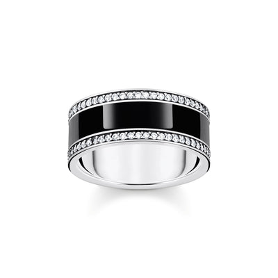 Silver band ring with black cold enamel and zirconia | THOMAS SABO Australia