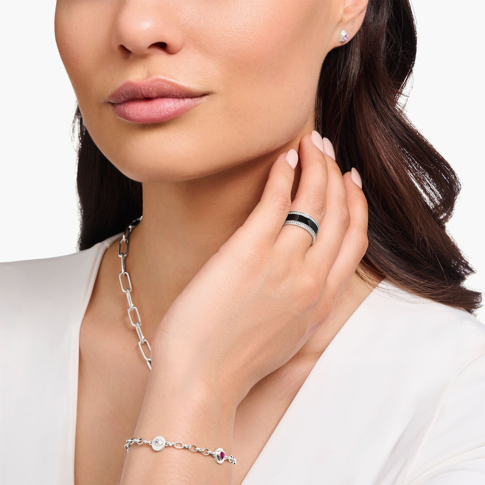 Silver Band ring with black cold enamel and zirconia | THOMAS SABO Australia