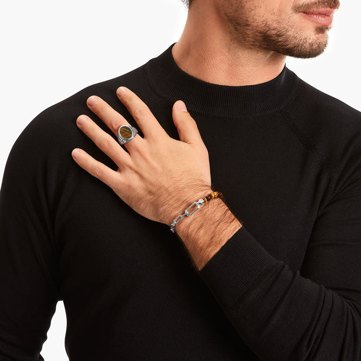 Rebel Wolf ring with gold-blue tiger&