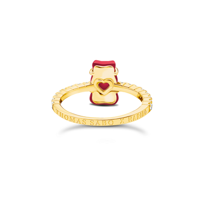 Ring with red mini sized goldbears and zirconia