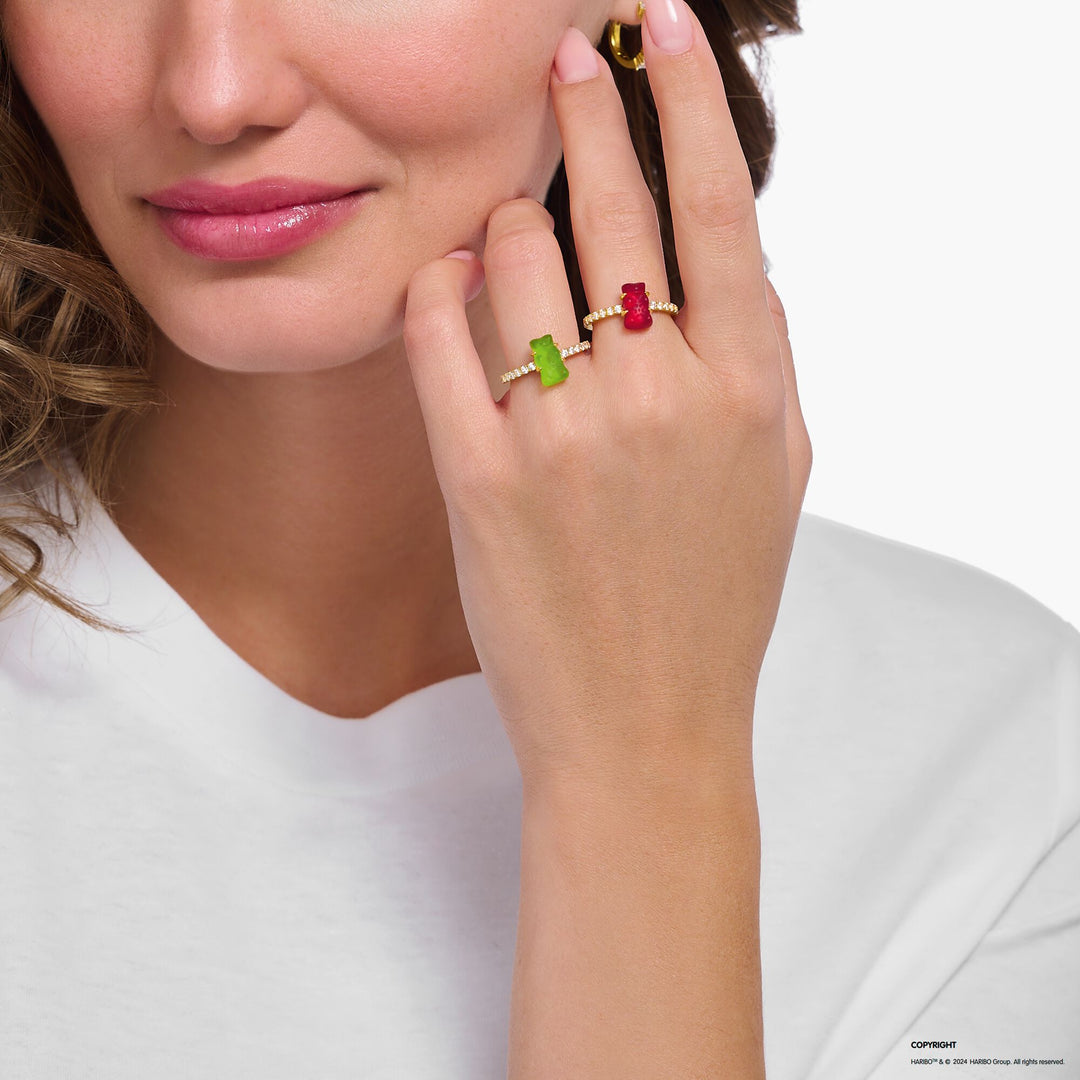 THOMAS SABO x HARIBO: Gold-plated Ring with Blueberry Blue &amp; Strawberry Red Goldbear | THOMAS SABO Australia