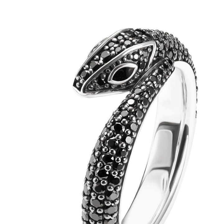 Snake ring with black zirconia