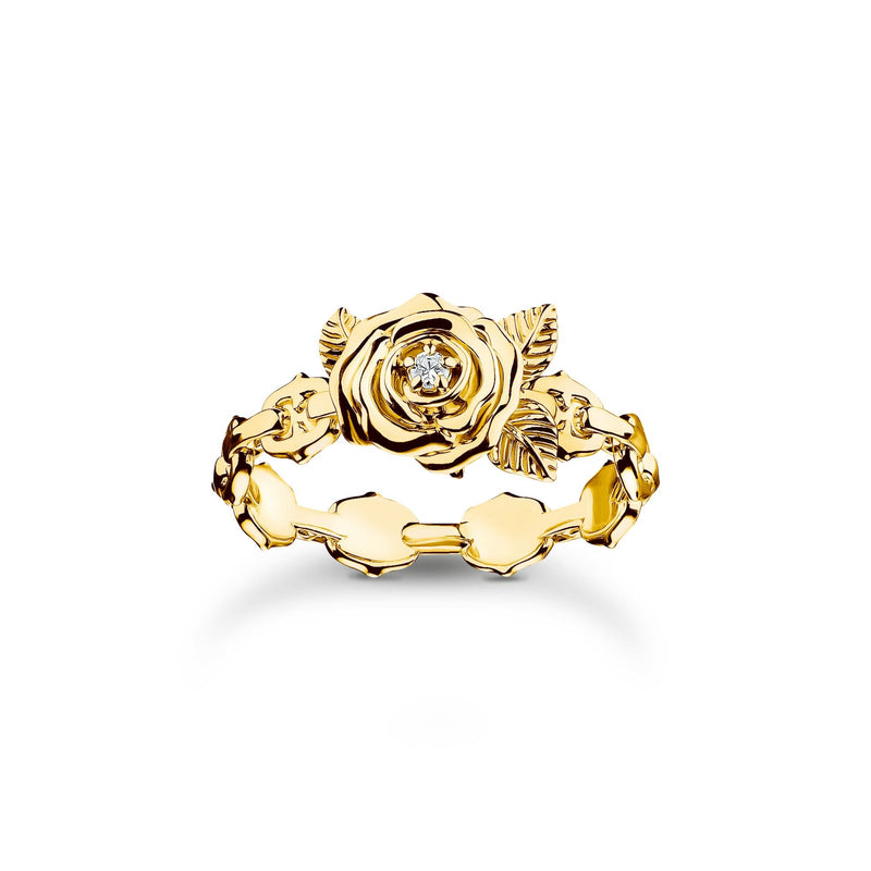 True Romance Set: Moon Necklace and Roses Ring in Gold