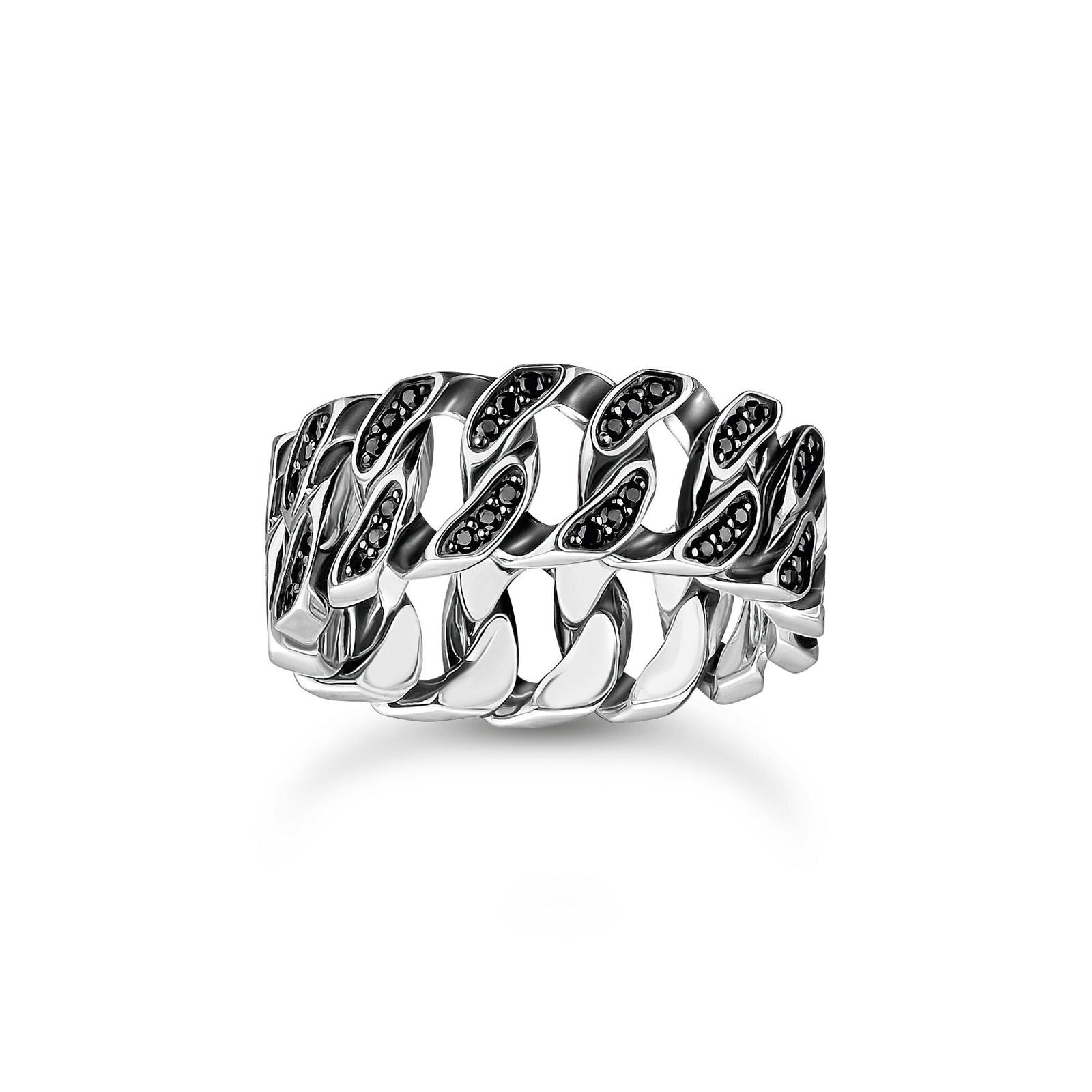 Wide ring with chain links and black stones | THOMAS SABO Australia