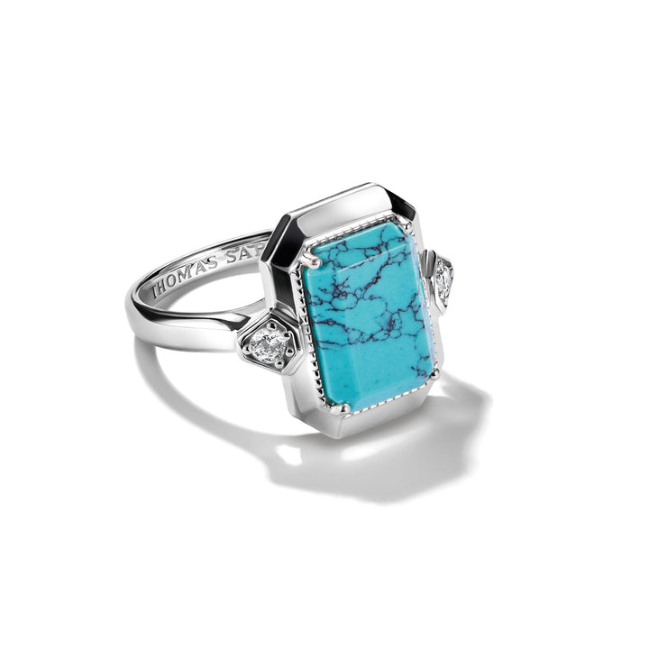 Ring with Imitation Turquoise Stone Silver