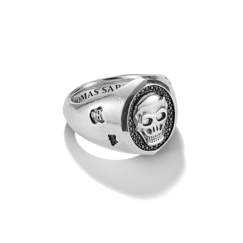 Skull Signet Ring With Black Zirconia