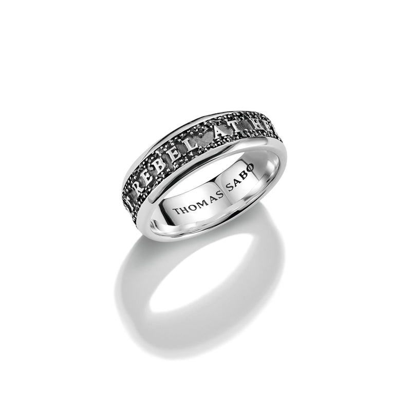 Band Ring REBEL AT HEART Lettering Black Zirconia Rebel Icons | THOMAS SABO Australia