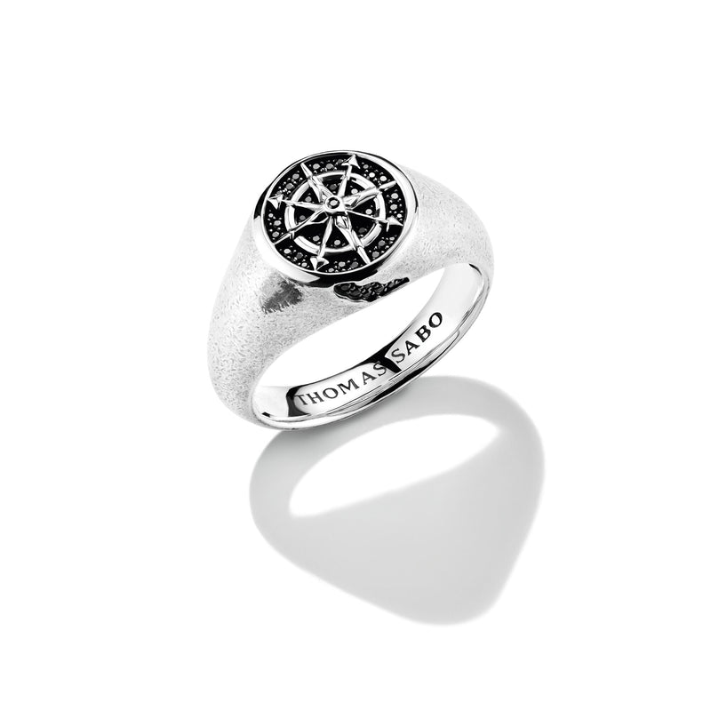 Signet Ring Compass Black Zirconia Rebel Icons | THOMAS SABO Australia