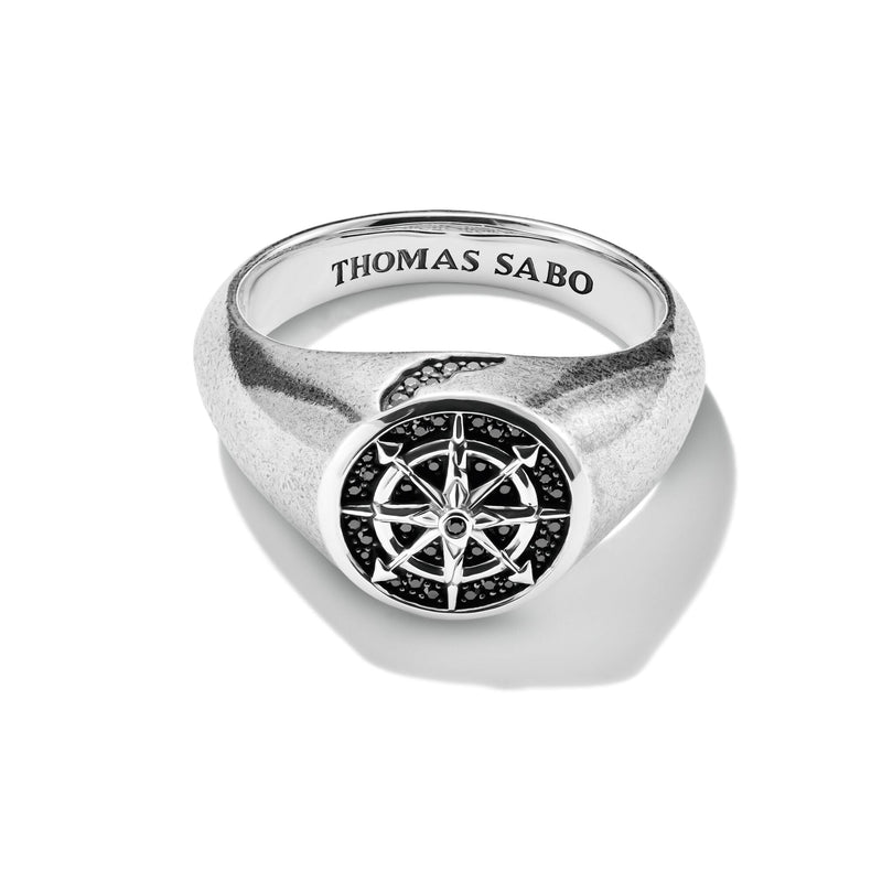 Signet Ring Compass Black Zirconia