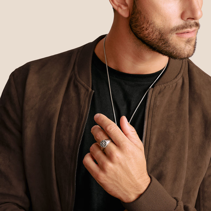 Signet Ring Compass Black Zirconia