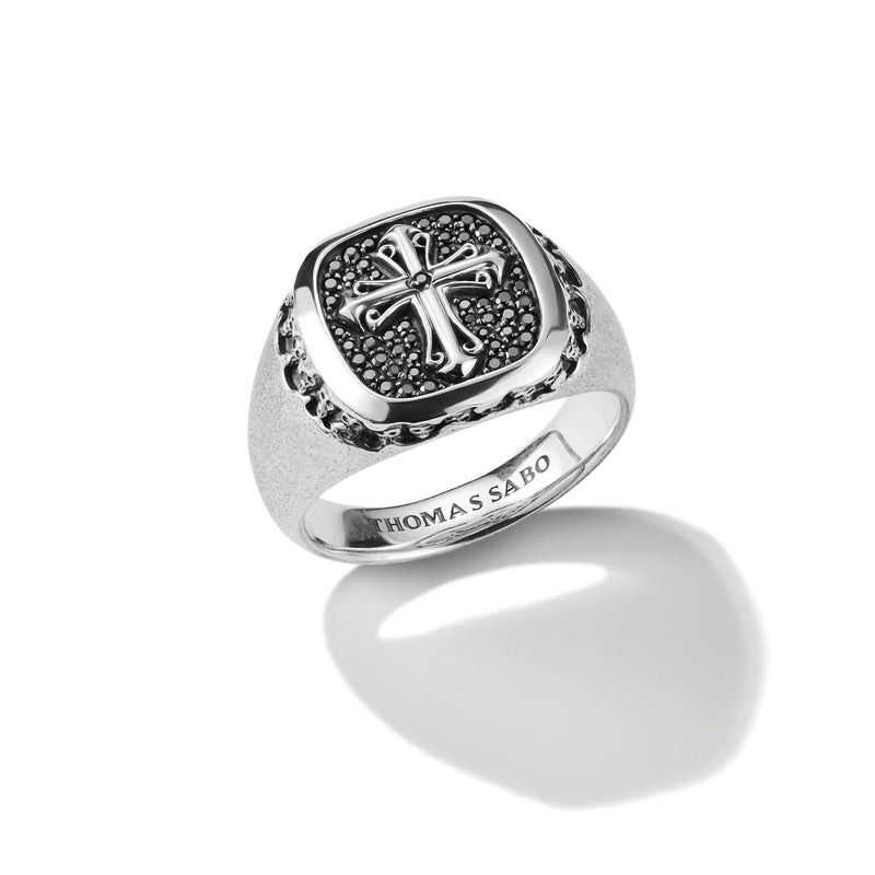 Signet Ring Cross Black Zirconia Rebel Icons | THOMAS SABO Australia