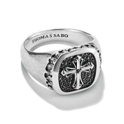 Signet Ring Cross Black Zirconia Rebel Icons