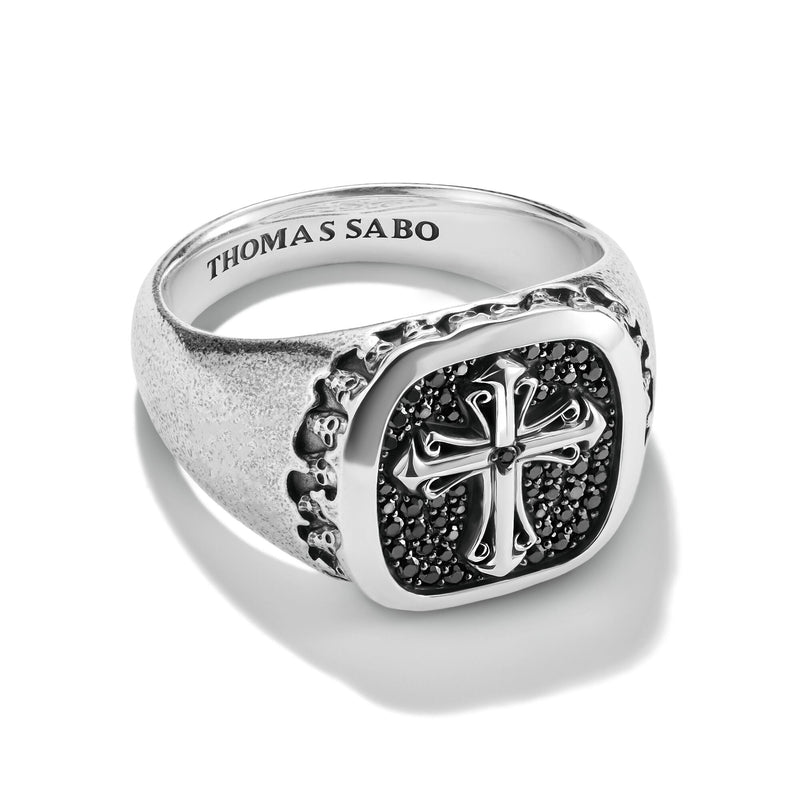 Signet Ring Cross Black Zirconia Rebel Icons