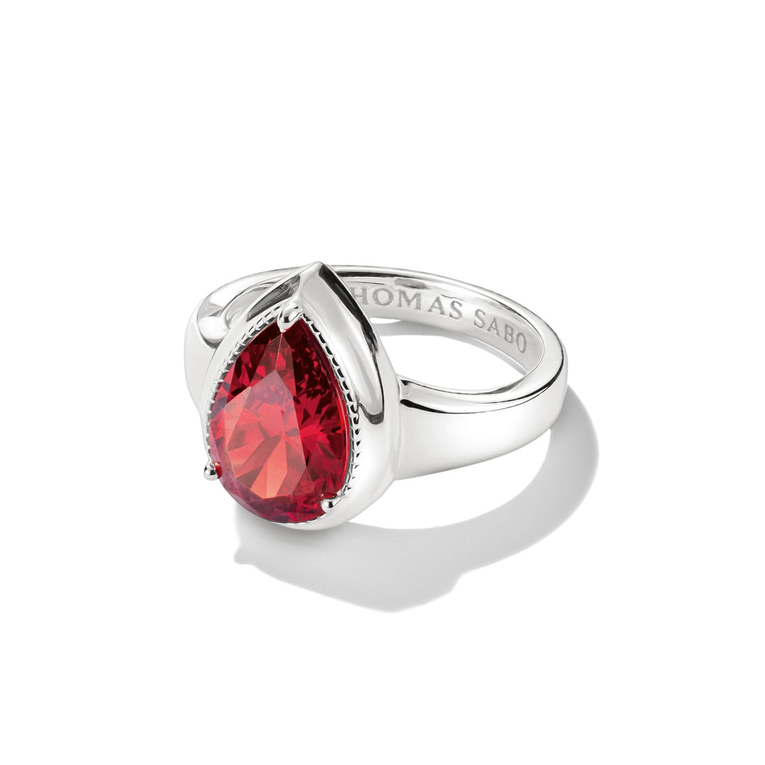 Ring with Red Teardrop Zirconia Stone Silver