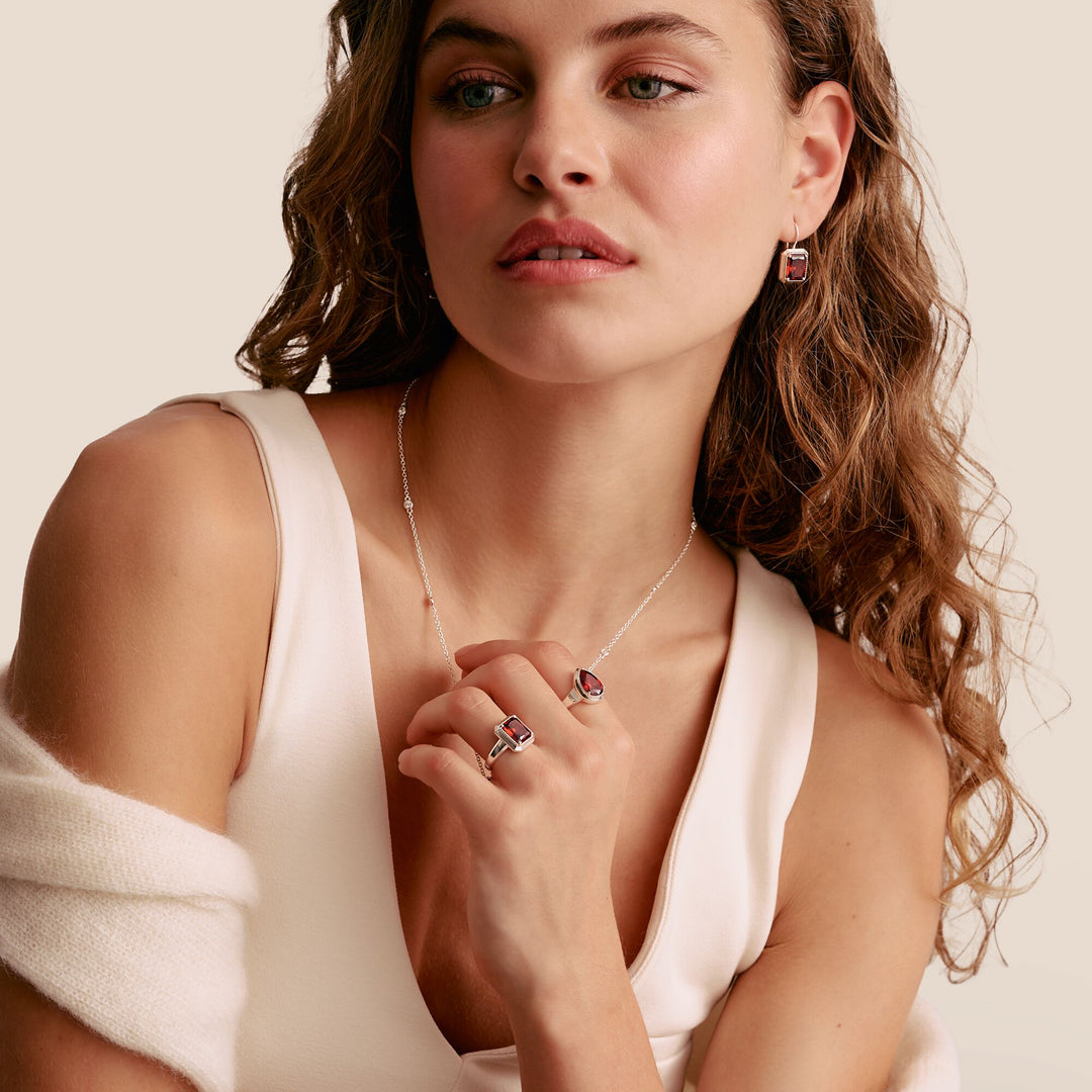Ring with Red Teardrop Zirconia Stone Silver