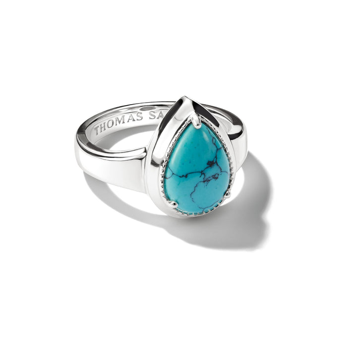 Ring with Imitation Turquoise Teardrop Stone Silver