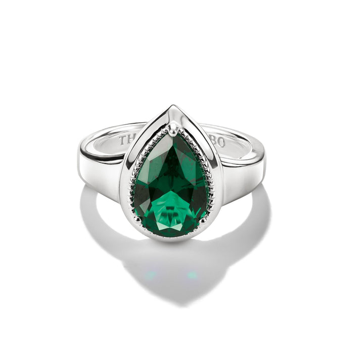 Ring with Green Teardrop Stone Silver