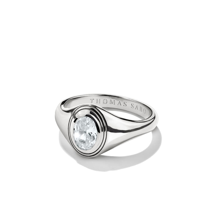Ring with Oval White Zirconia Stone Silver