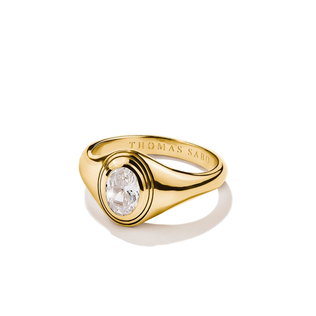 Ring with Oval White Zirconia Stone Gold