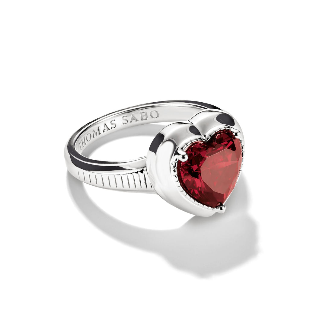 Ring with Red Heart Zirconia Stone Silver