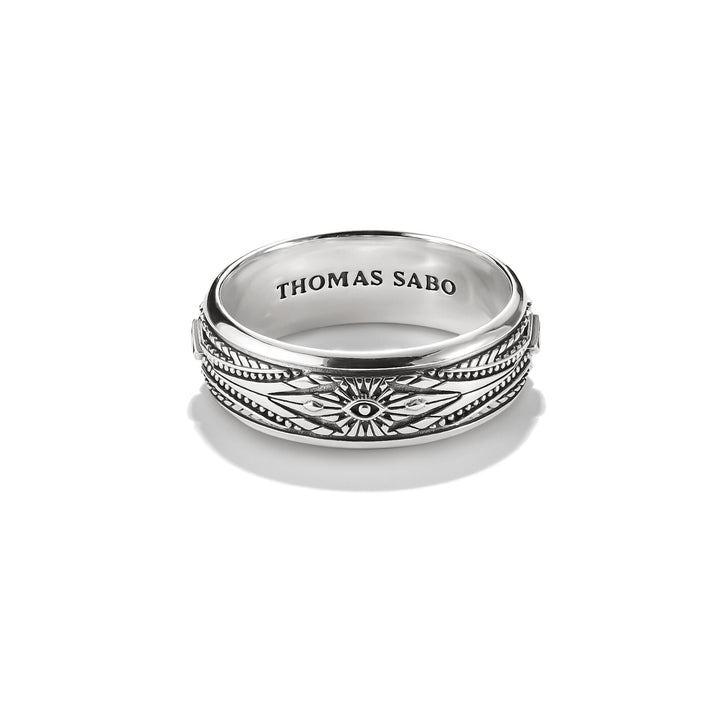 Ring with Engravings and White Zirconia Stones