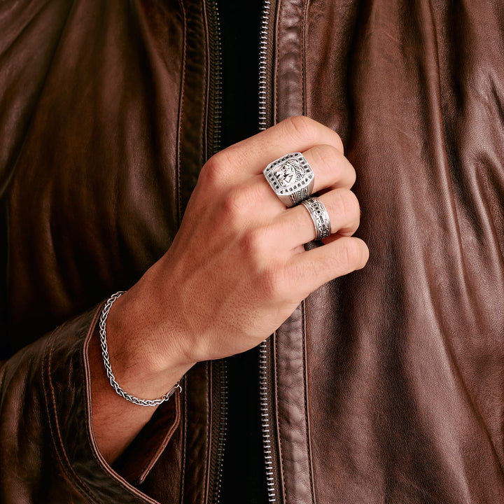Horse Head Signet Ring with Zirconia Stones Wild Horses