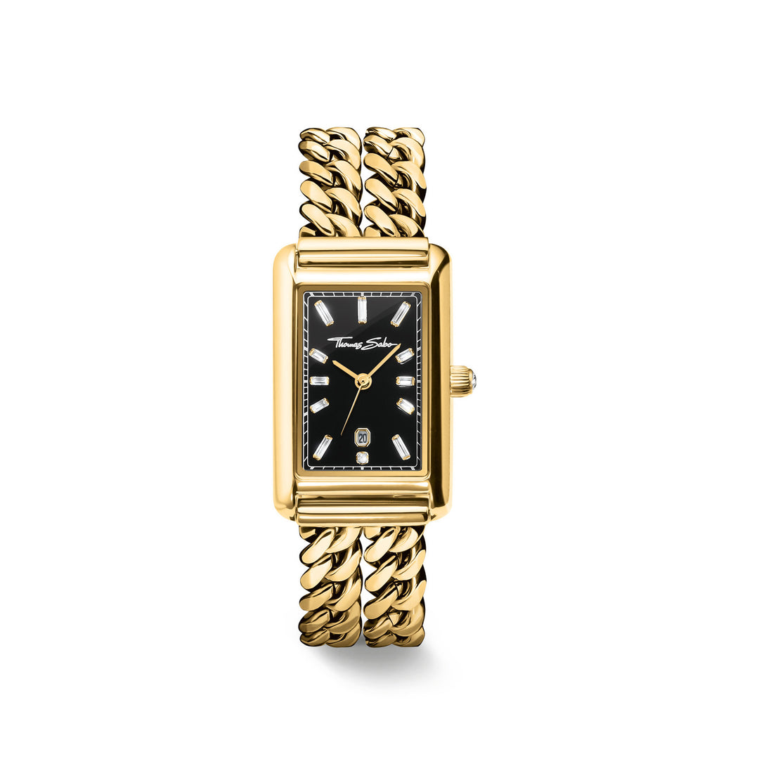 Ladies Rectangular Gold Watch with Black Dial | THOMAS SABO