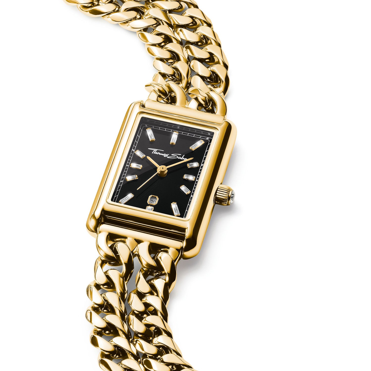 Ladies Rectangular Gold Watch with Black Dial | THOMAS SABO