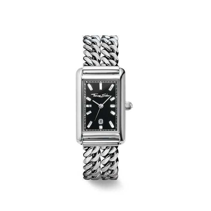 Ladies Rectangular Silver Watch with Black Dial | THOMAS SABO