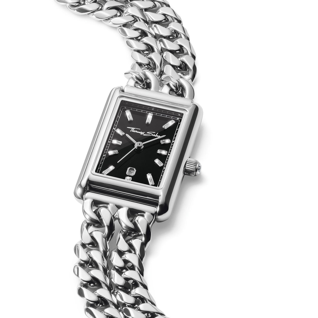 Ladies Rectangular Silver Watch with Black Dial | THOMAS SABO