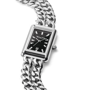 Ladies Rectangular Silver Watch with Black Dial | THOMAS SABO