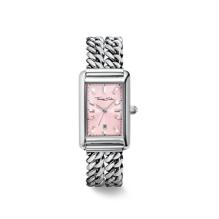 Ladies Rectangular Silver Watch with Pink Dial | THOMAS SABO