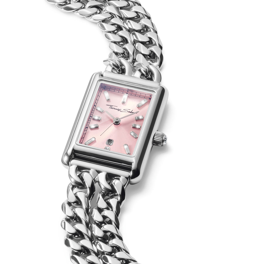 Ladies Rectangular Silver Watch with Pink Dial | THOMAS SABO