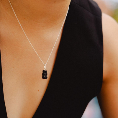 Necklace with black goldbear pendant and zirconia