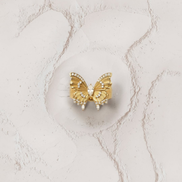 THOMAS SABO yellow gold plated Butterfly ring with zirconia stones