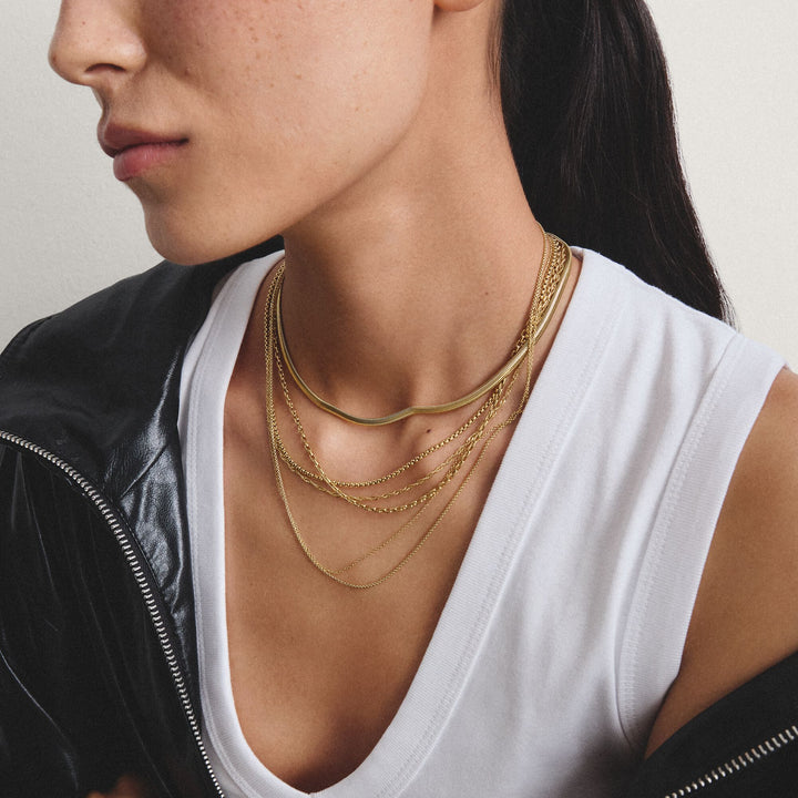 Gold-Tone Stainless Steel Charm Club Anchor Chain Necklace