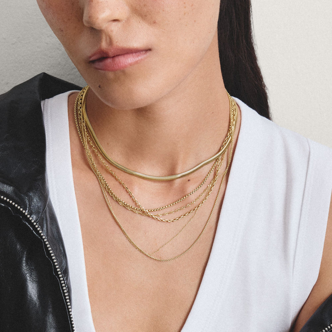 Gold-Tone Stainless Steel Charm Club Anchor Chain Necklace