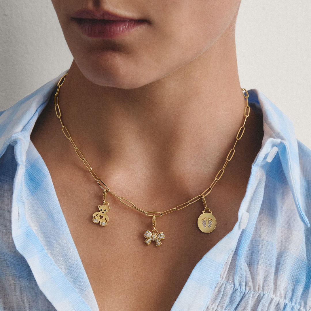 Gold-Tone Stainless Steel Charm Club Necklace