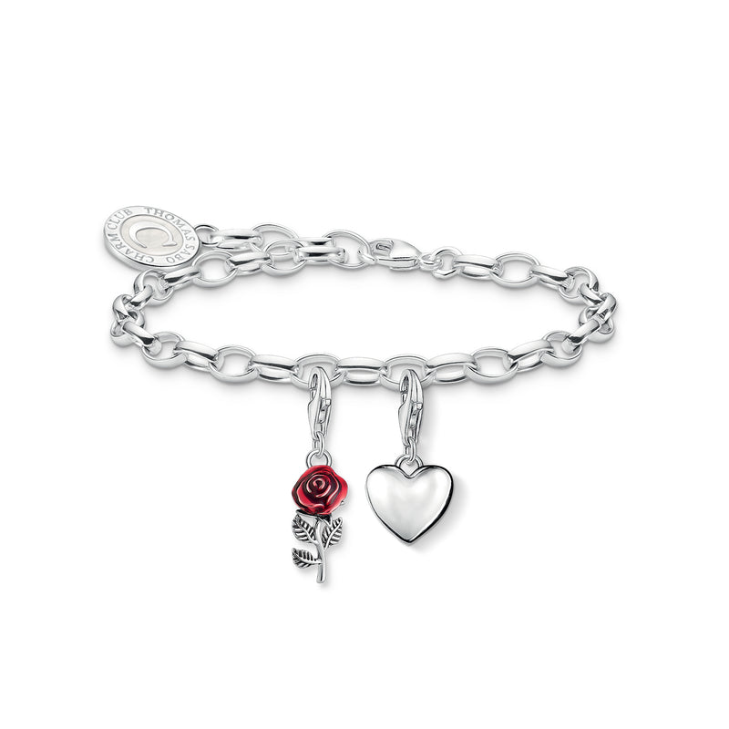 Charm Set: Red Rose & Heart Charm Bracelet