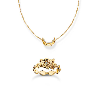 True Romance Set: Moon Necklace and Roses Ring in Gold | Thomas Sabo Australia