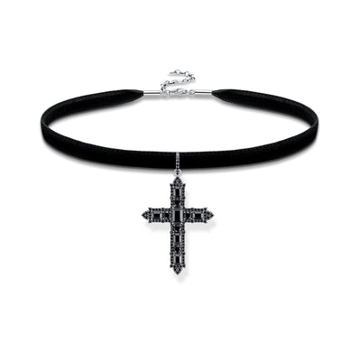 Black Romance Cross Pendant and Velvet Choker Set