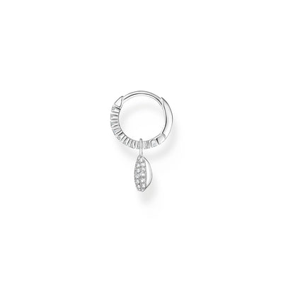 Single hoop earring with white stones and shell silver
