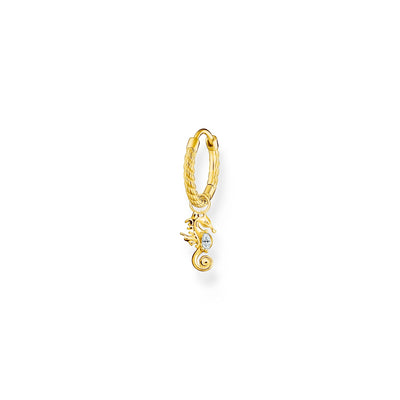 Single hoop earring with white stones and seahorse gold | THOMAS SABO Australia