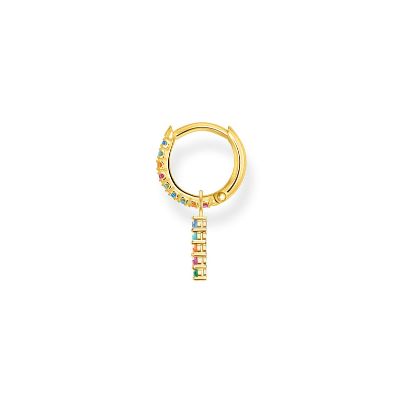 Single hoop earring with coloured stones and pendant gold