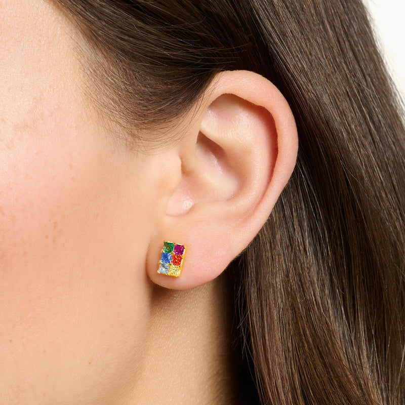 Ear studs colourful stones gold