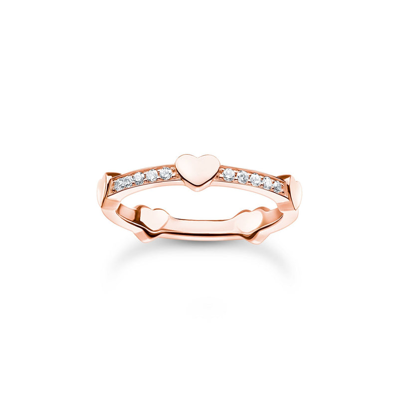 Ring pavé with hearts rose gold | THOMAS SABO Australia