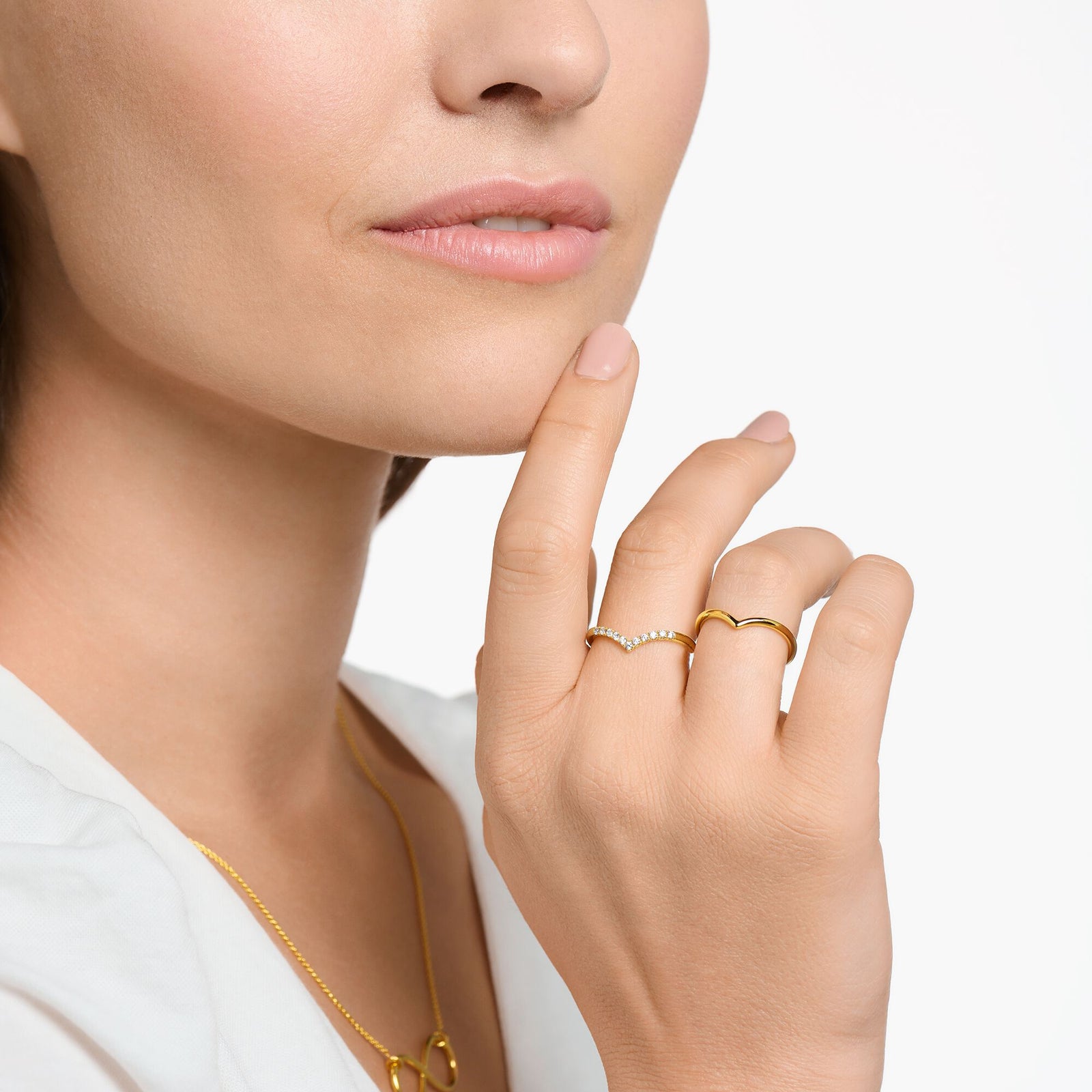 Ring V-shape with white stones gold | THOMAS SABO Australia